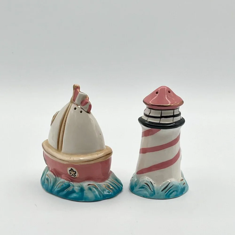 Salt and Pepper‎ Shaker Blue Sky Clayworks Heather Goldminc Lighthouse Sailboat